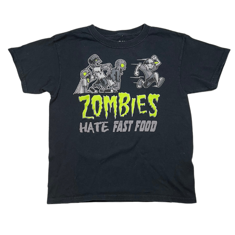 Zombies Hate Fast Food, Black T-shirt, Youth XS