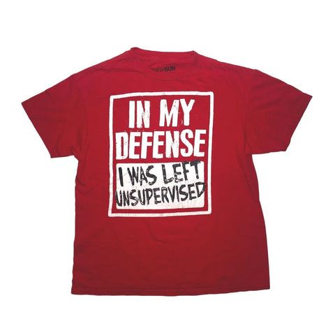 In My Defense, I Was Left Unsupervised, FUNNY, Red T-shirt, Youth XS