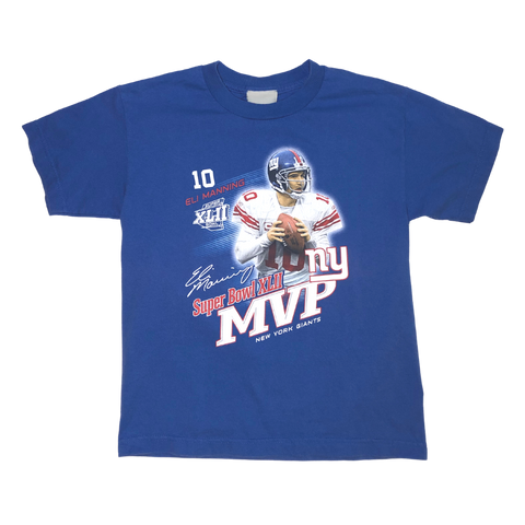 Eli Manning, New York Giants, MVP, Super Bowl XLII, Blue T-shirt, Size Youth S